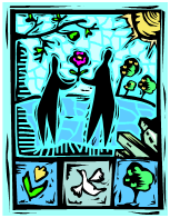 Block stamp of two figures